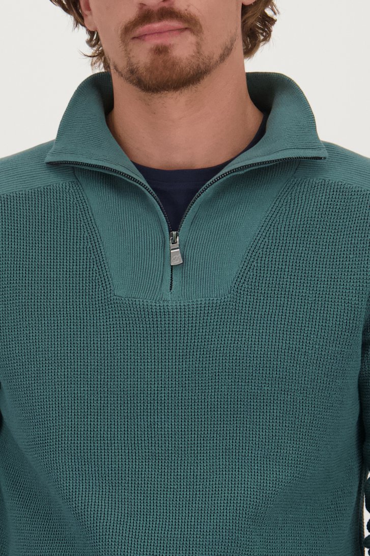 Pull vert-bleu avec fermeture éclair courte de Ravøtt pour Hommes