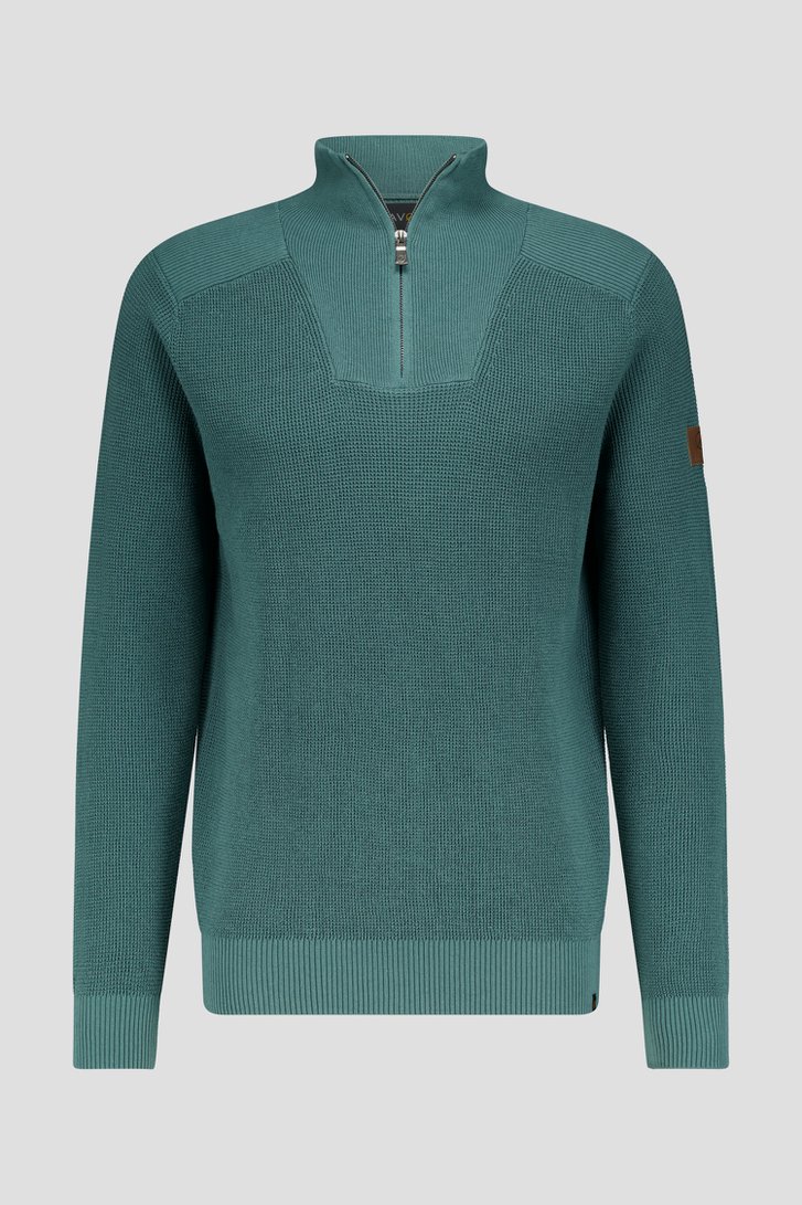 Pull vert-bleu avec fermeture éclair courte de Ravøtt pour Hommes