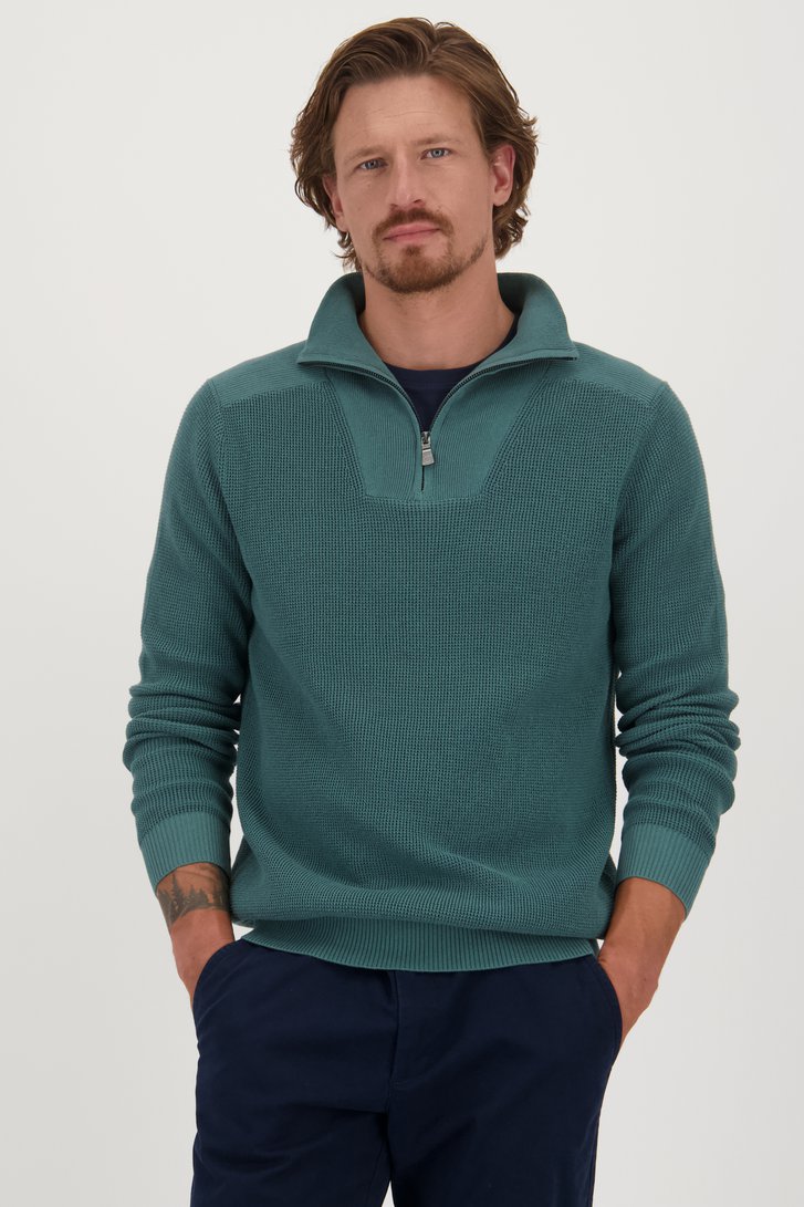 Pull vert-bleu avec fermeture éclair courte de Ravøtt pour Hommes