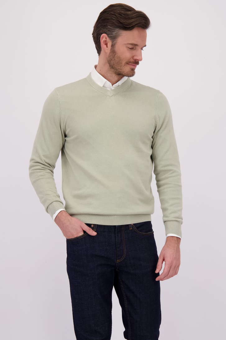 Le devant de Pull vert clair en maille à col V de Michaelis pour Hommes