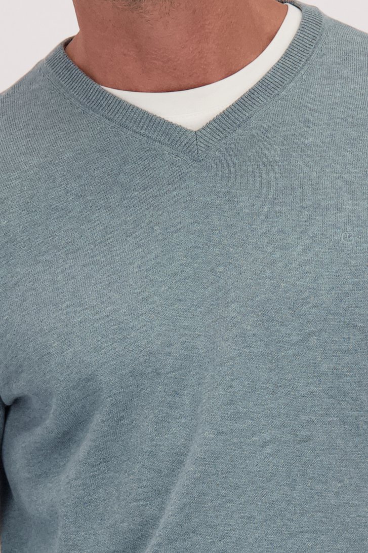 Détail de Pull vert d’eau avec col en V de Dansaert Blue pour Hommes