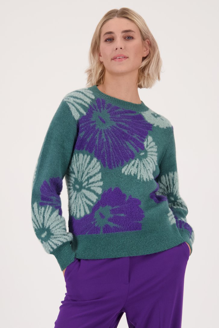 Pull vert doux avec imprimé violet de Libelle pour Femmes