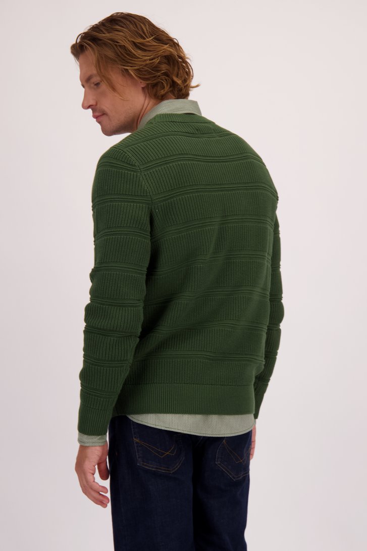 Le dos de Pull vert foncé à rayures tricotées de Ravøtt pour Hommes