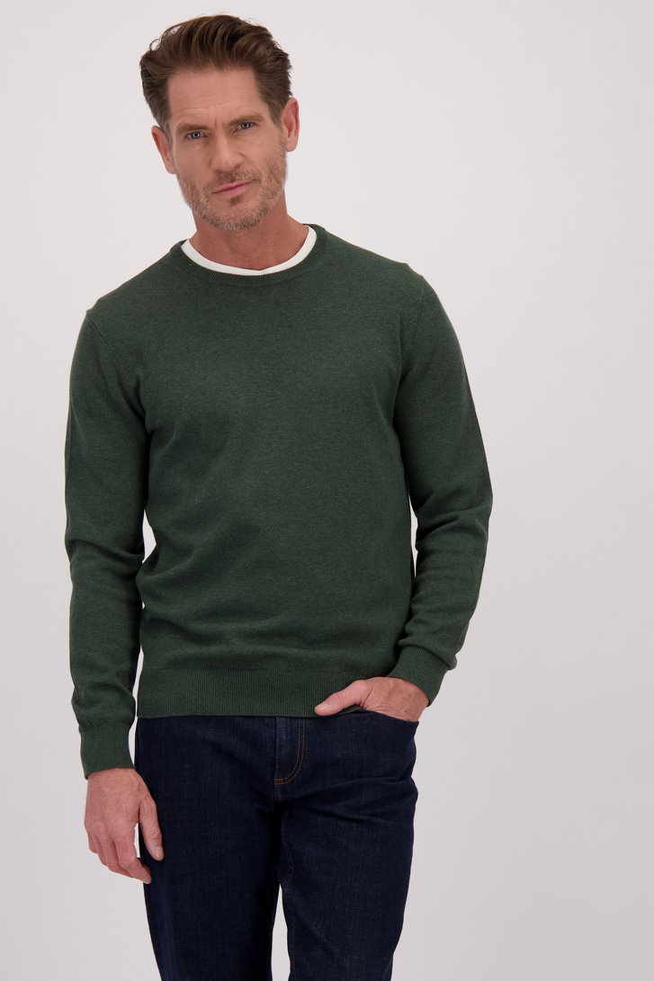 Le devant de Pull vert foncé en coton à col rond de Dansaert Blue pour Hommes