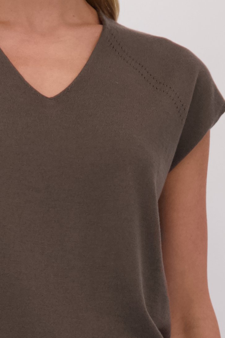 Détail de Pull vert foncé en laine à manches courtes de Liberty Island pour Femmes