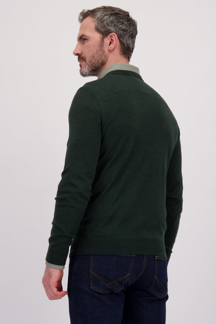Le dos de Pull vert foncé en maille fine à col rond de Dansaert Black pour Hommes