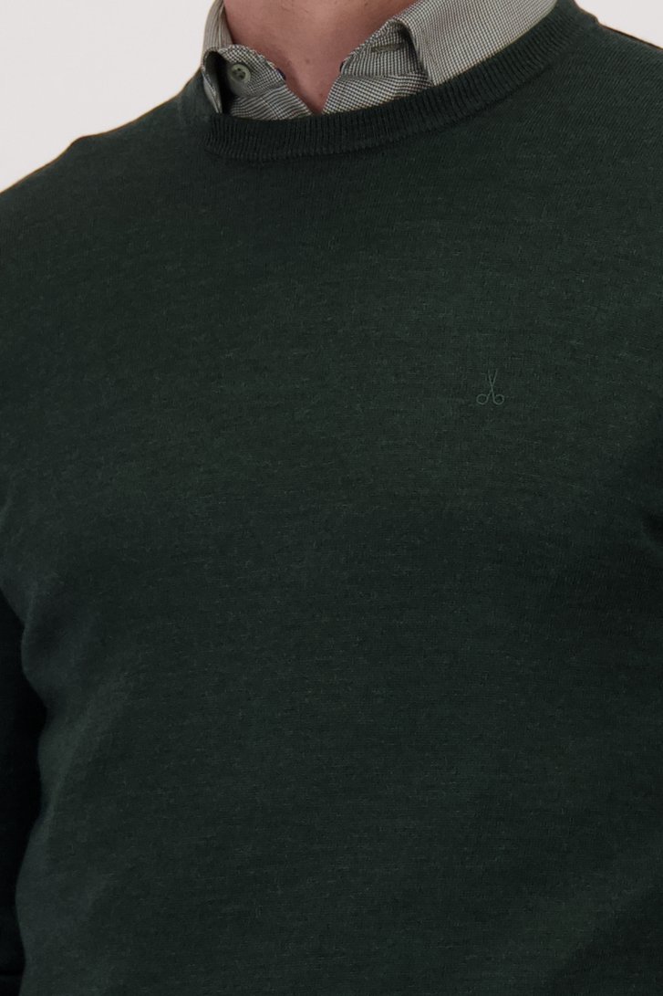 Détail de Pull vert foncé en maille fine à col rond de Dansaert Black pour Hommes