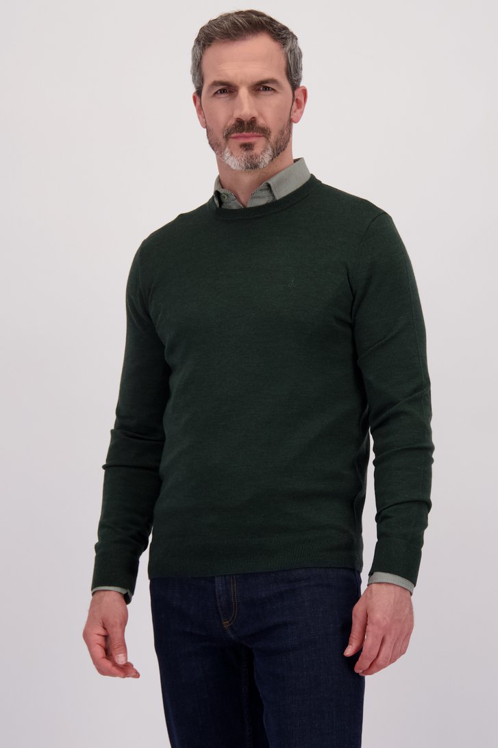 Le devant de Pull vert foncé en maille fine à col rond de Dansaert Black pour Hommes