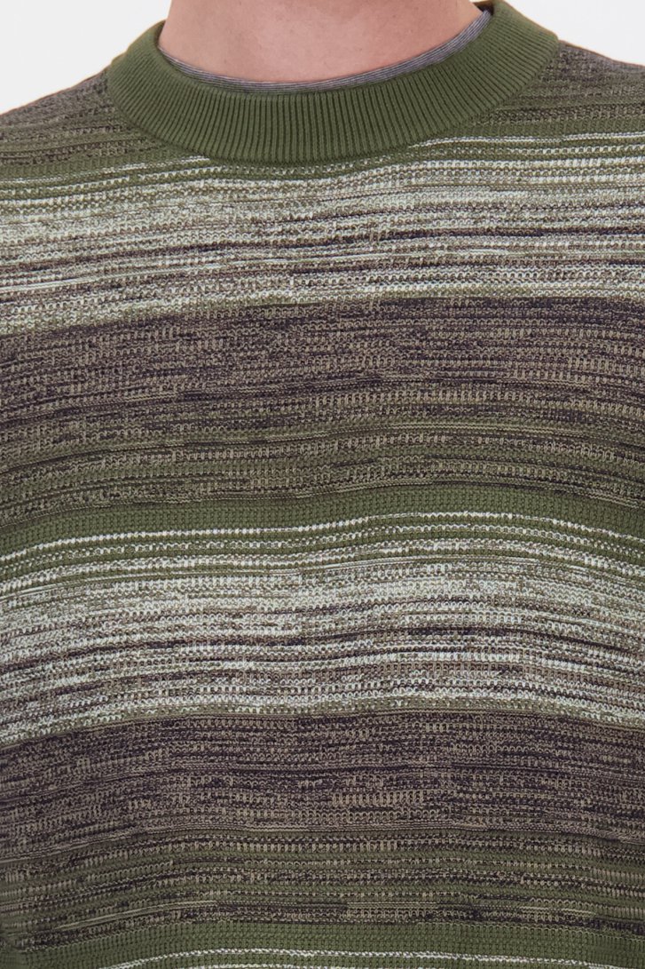 Détail de Pull vert olive à rayures de Ravøtt pour Hommes