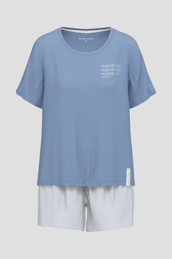 Pyjama bleu avec T-shirt et short de Tom Tailor pour Femmes