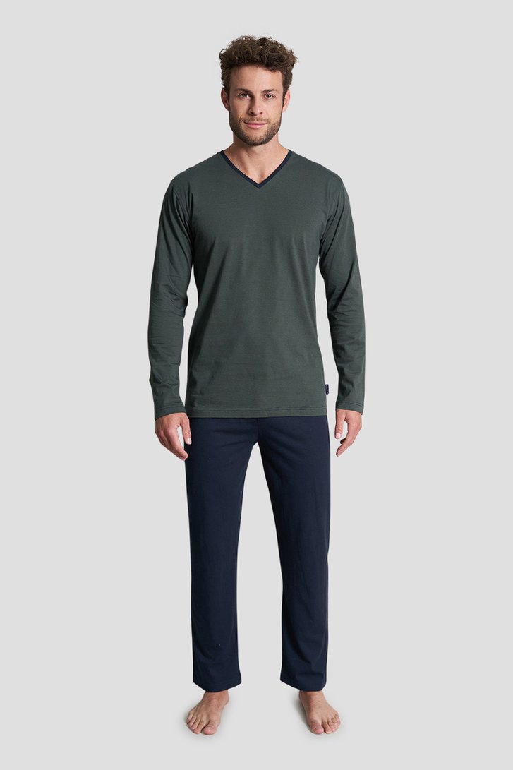 Pyjama vert foncé avec manches longues et pantalon de Tom Tailor pour Hommes