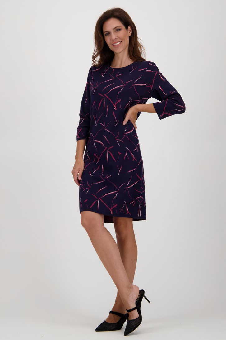 Robe bleu foncé avec imprimé bordeaux de Claude Arielle pour Femmes