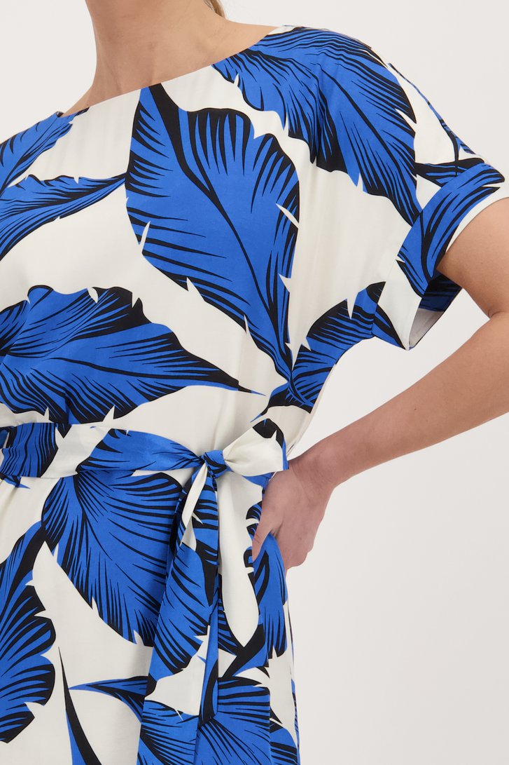 Robe écrue à imprimé feuilles bleues   de D'Auvry pour Femmes