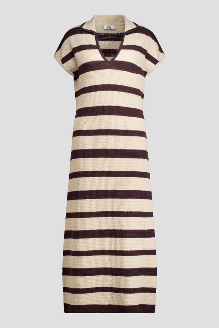 Photo produit 1 de Robe longue en maille à rayures beige et brunes de Louise pour Femmes