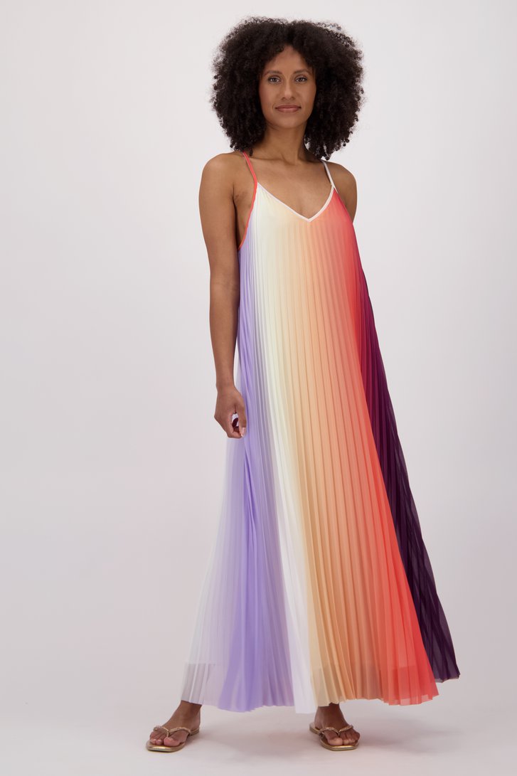 Robe longue plissée sans manches corail de Louise pour Femmes