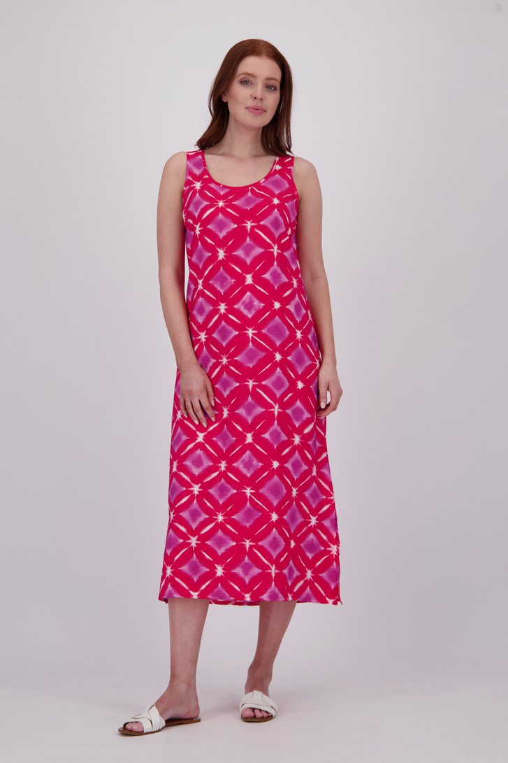 Robe longue rouge avec imprimé aquarelle violet de Libelle pour Femmes