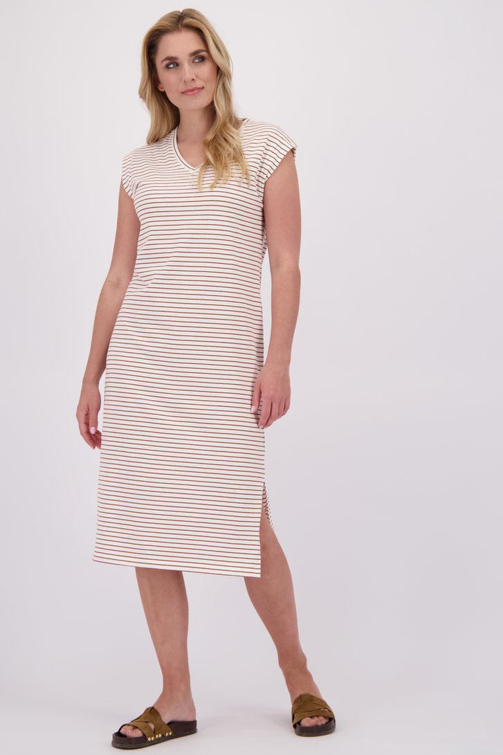Le devant de Robe midi à rayures blanc-chocolat de Liberty Loving nature pour Femmes