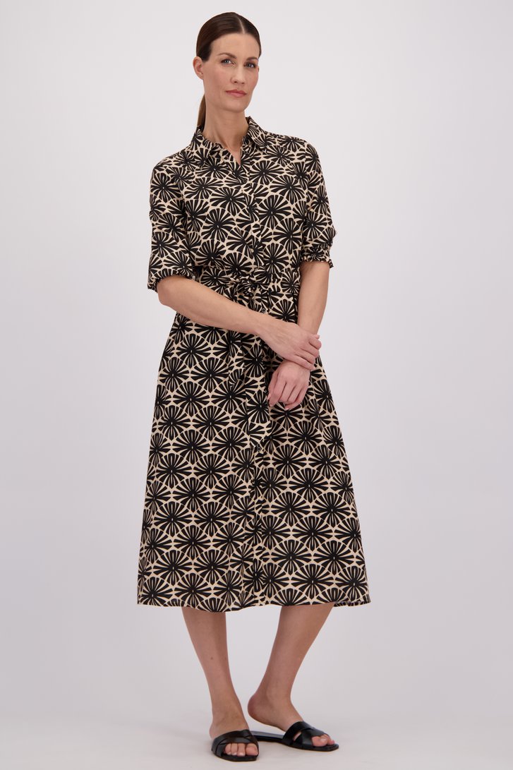 Robe midi beige avec imprimé floral noir de More & More pour Femmes