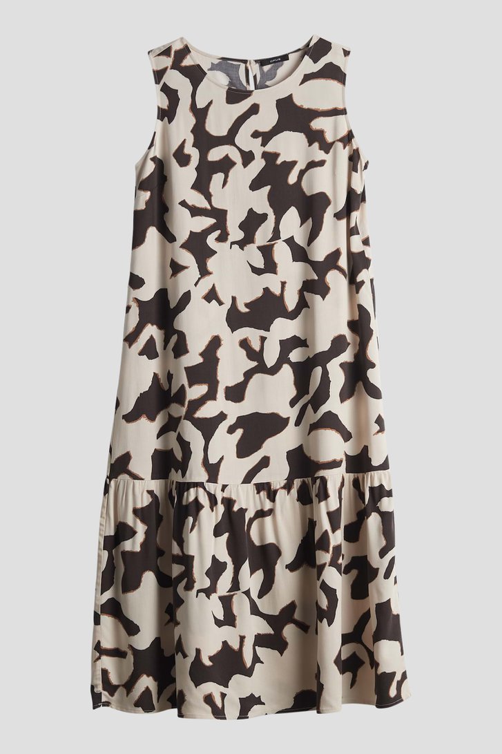 Robe midi beige clair avec imprimé brun de Opus pour Femmes