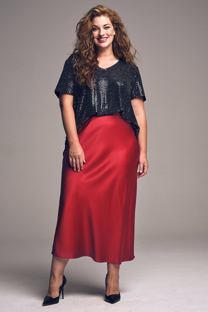 Rode satijnen midi-rok van Geisha 7013096 Dames e5