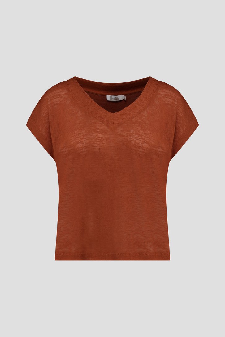 Productfoto 1 van Roestbruin T-shirt met V-hals  door Liberty Loving nature voor Dames