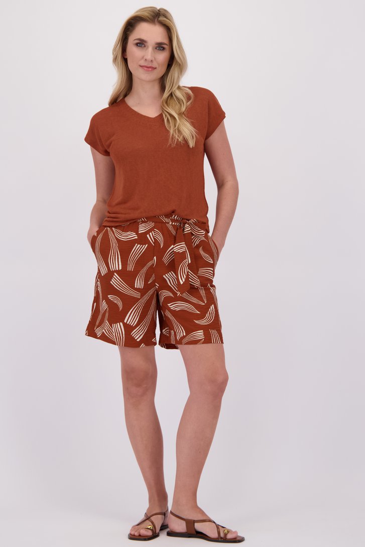 Voorkant van Roestbruine bermuda met zijdelook door Liberty Loving nature voor Dames