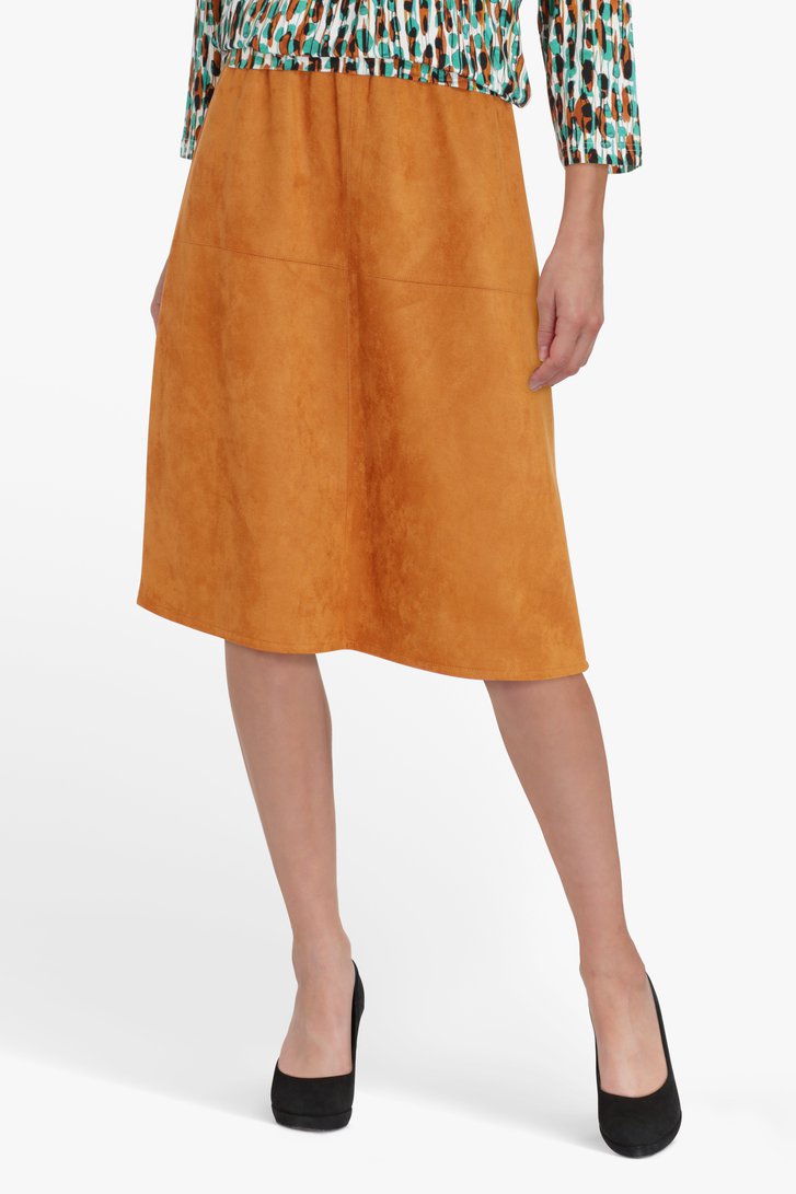 Roestbruine rok in suède met elastische taille van Claude Arielle voor Dames