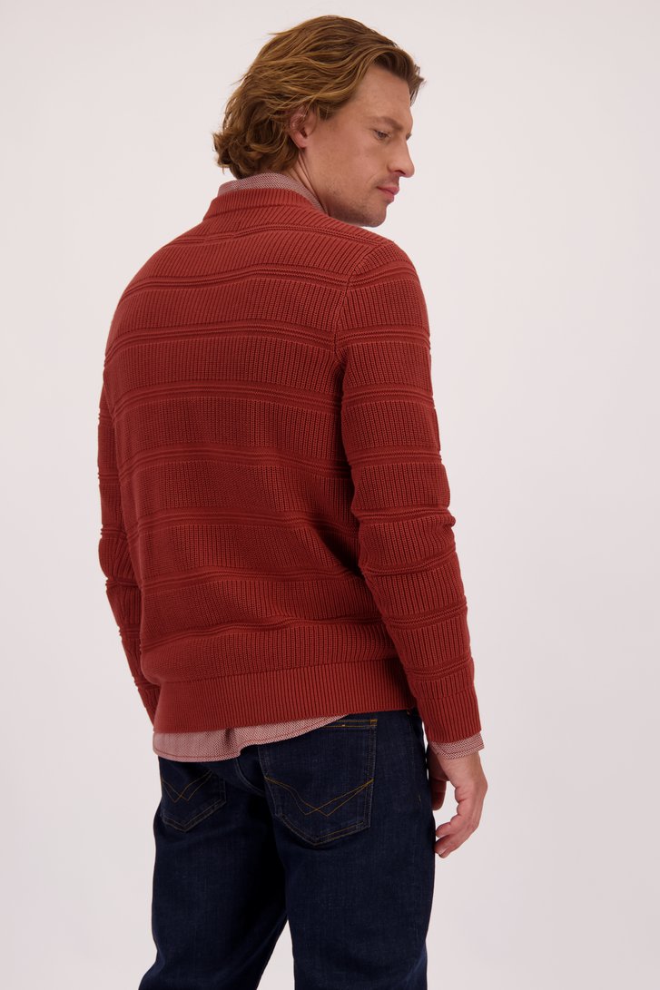 Achterkant van Roestbruine trui met ingebreide strepen door Ravøtt voor Heren