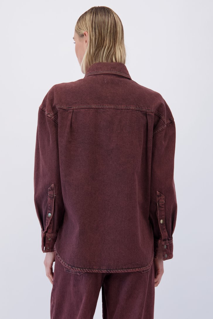 Achterkant van Roestrode jeansblouse met sjaaltje door Liberty Island Denim voor Dames