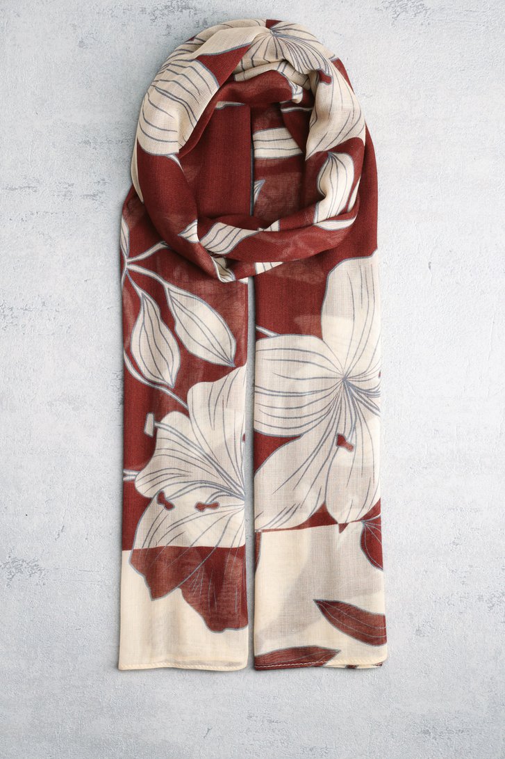 Voorkant van Rood-beige sjaaltje met bloemenprint  door D'Auvry voor Dames