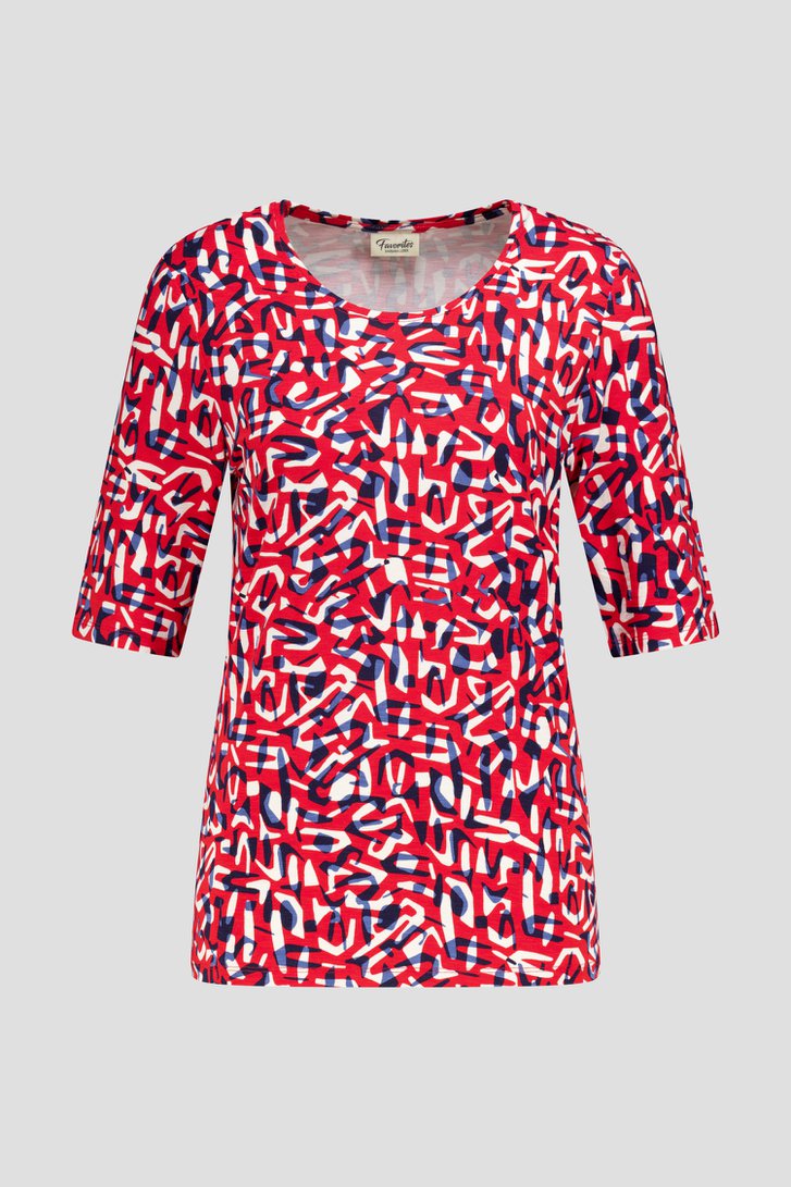Rood T-shirt met blauwe print van Barbara Lebek voor Dames