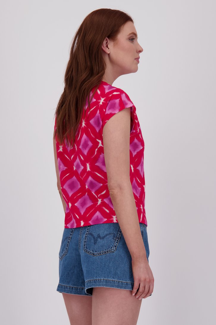 Rood T-shirt met paars-witte aquarelprint van Libelle voor Dames