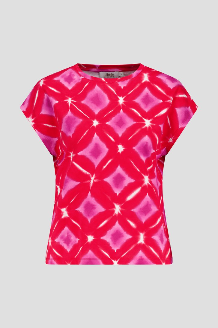 Rood T-shirt met paars-witte aquarelprint van Libelle voor Dames