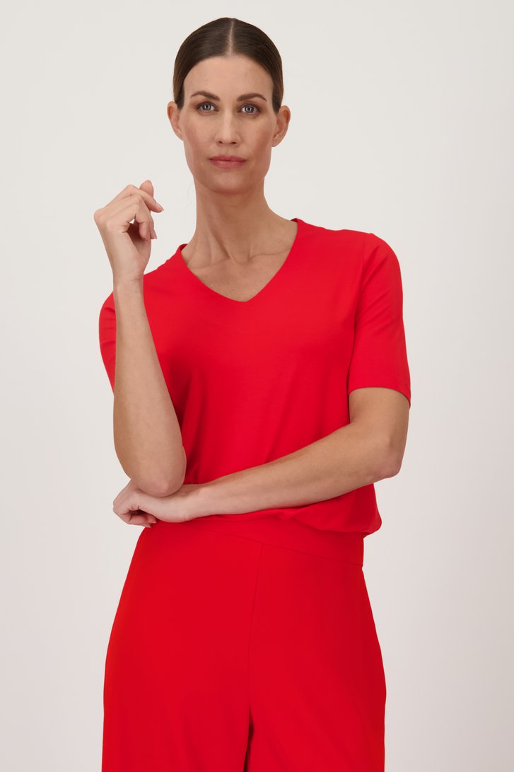 Rood T-shirt met V-hals van D'Auvry voor Dames