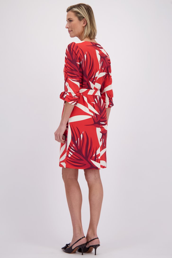 Van Rood Wit Rood Rood-wit kleedje met bladermotief| 7555589 | Midi jurken grote maten| e5