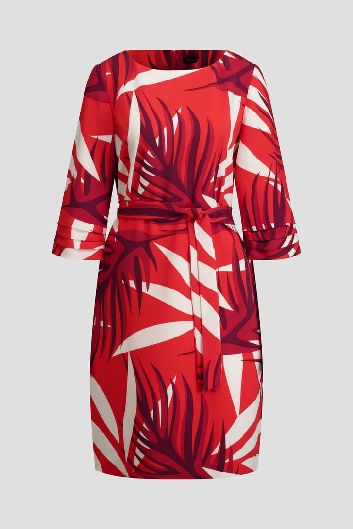 Van Rood Wit Rood Rood-wit kleedje met bladermotief| 7555589 | Midi jurken grote maten| e5