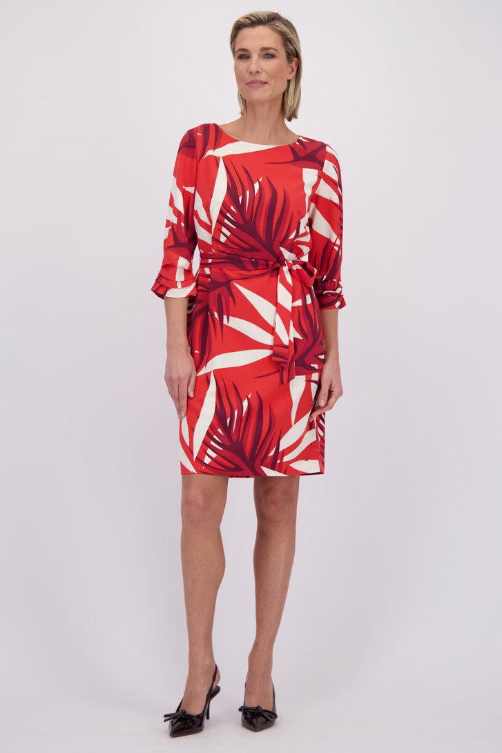 Van Rood Wit Rood Rood-wit kleedje met bladermotief| 7555589 | Midi jurken grote maten| e5