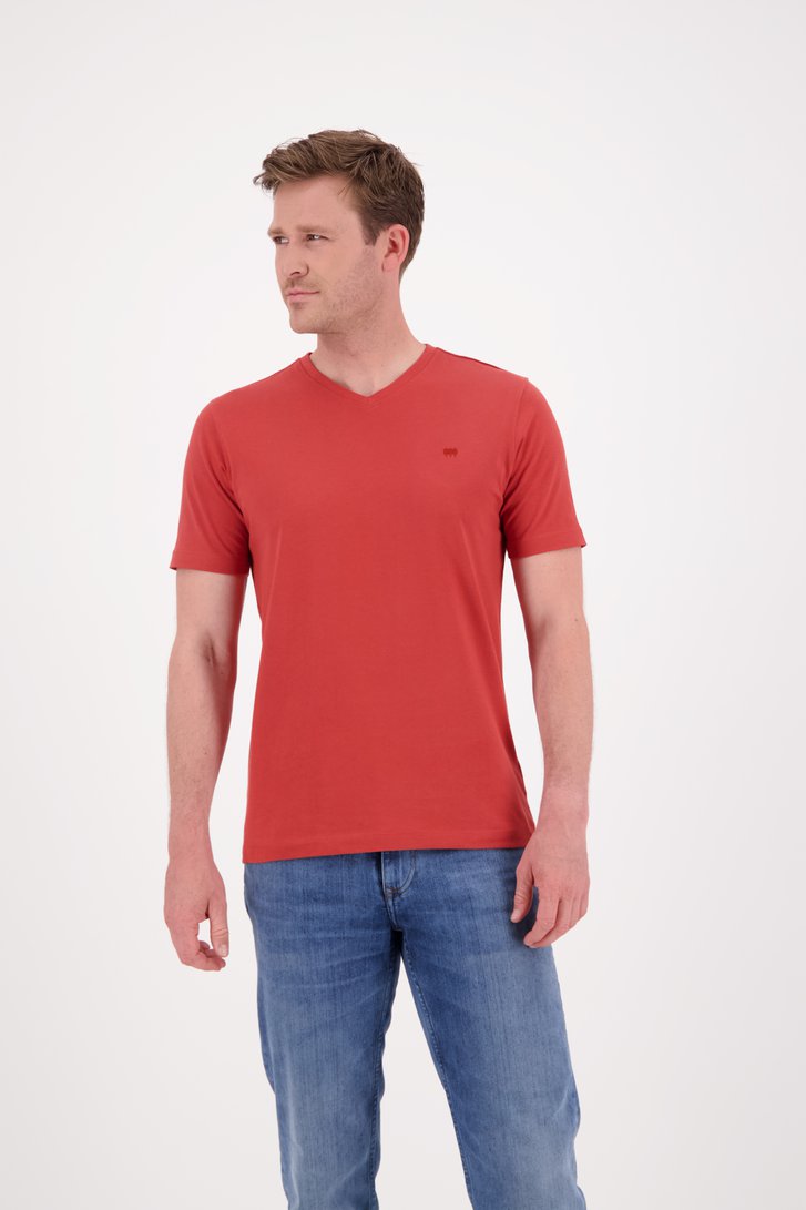 Roodoranje T-shirt met V-hals