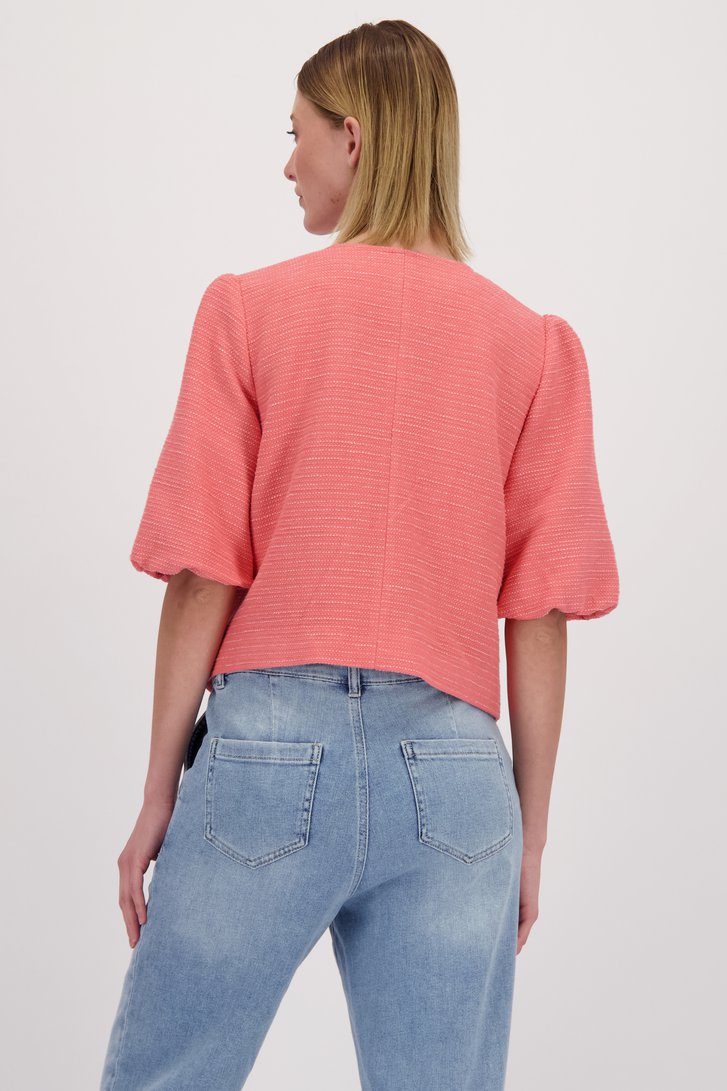 Achterkant van Roze bouclé vest met korte mouwen door More & More voor Dames