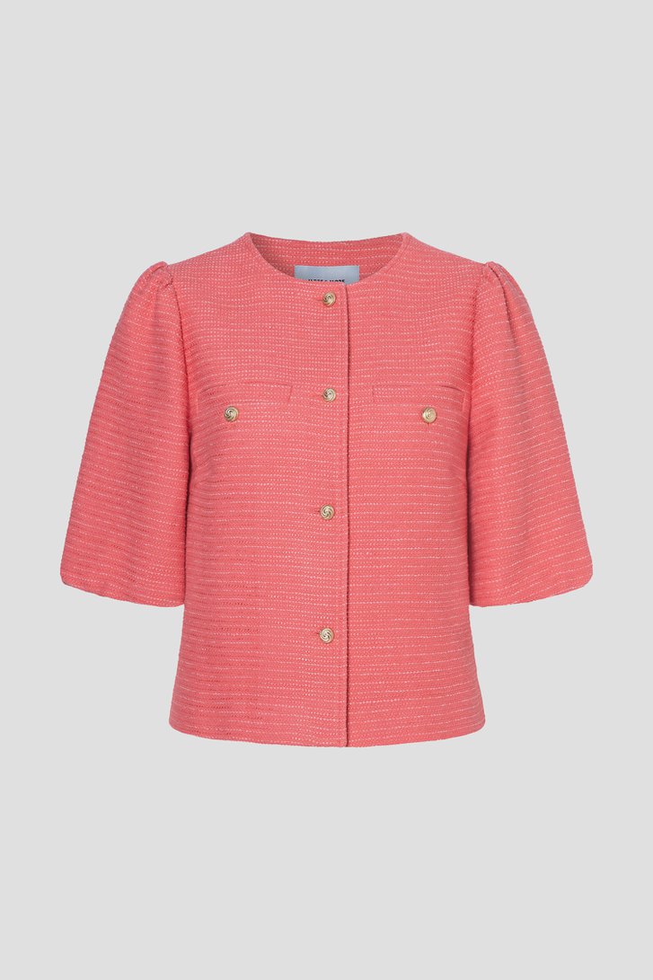 Productfoto 1 van Roze bouclé vest met korte mouwen door More & More voor Dames