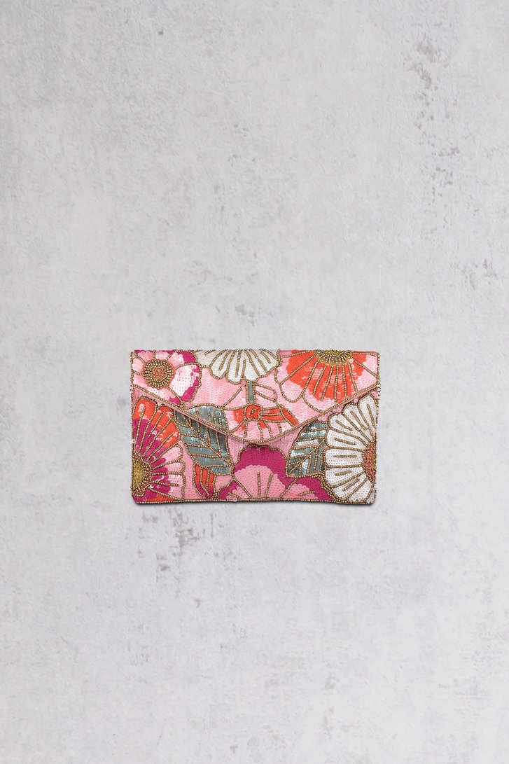Roze clutch met glitter en bloemen van Bulaggi voor Dames