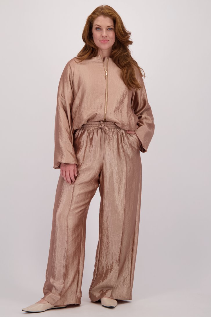 Voorkant van Roze glanzende broek met wijde pijpen door Yest Curve voor Dames
