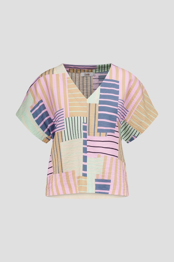 Productfoto 1 van Roze-groene blouse met korte mouwen door Libelle voor Dames