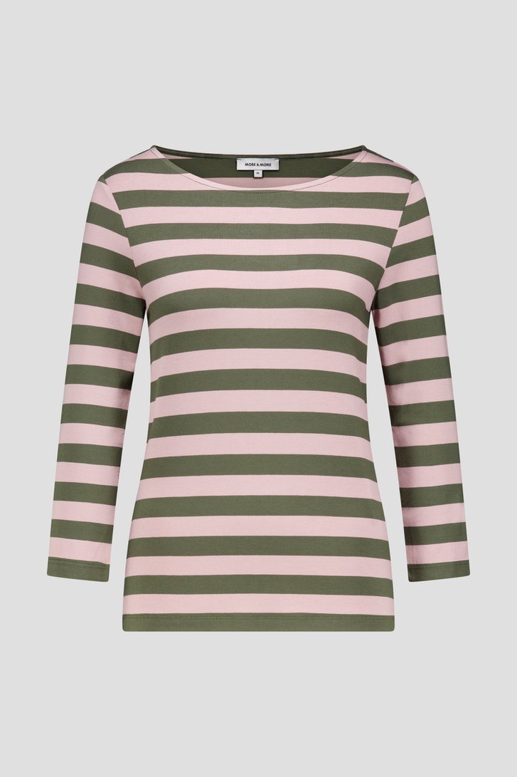 Productfoto 1 van Roze-kaki gestreept T-shirt met 3/4 mouwen door More & More voor Dames