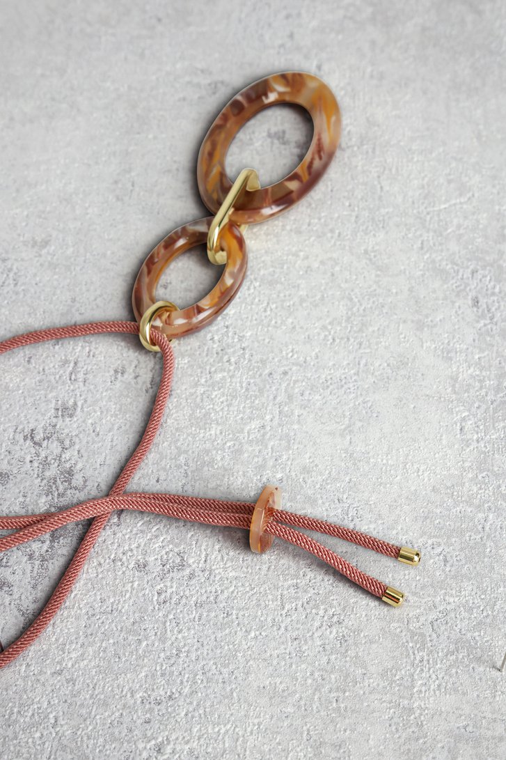 Achterkant van Roze ketting met bruine ovale hangers door Liberty Island voor Dames