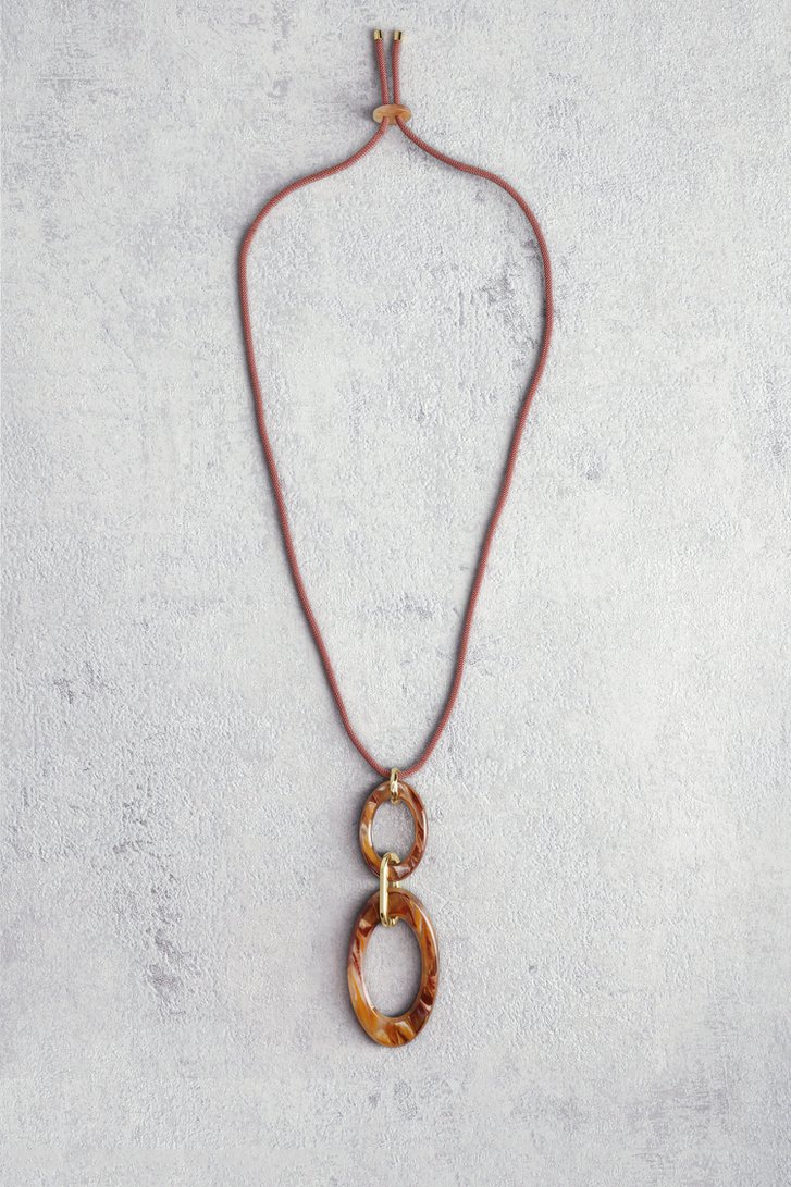 Voorkant van Roze ketting met bruine ovale hangers door Liberty Island voor Dames