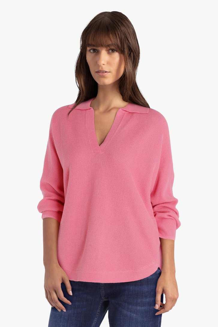 Roze trui met V-hals en kraagje van Opus voor Dames