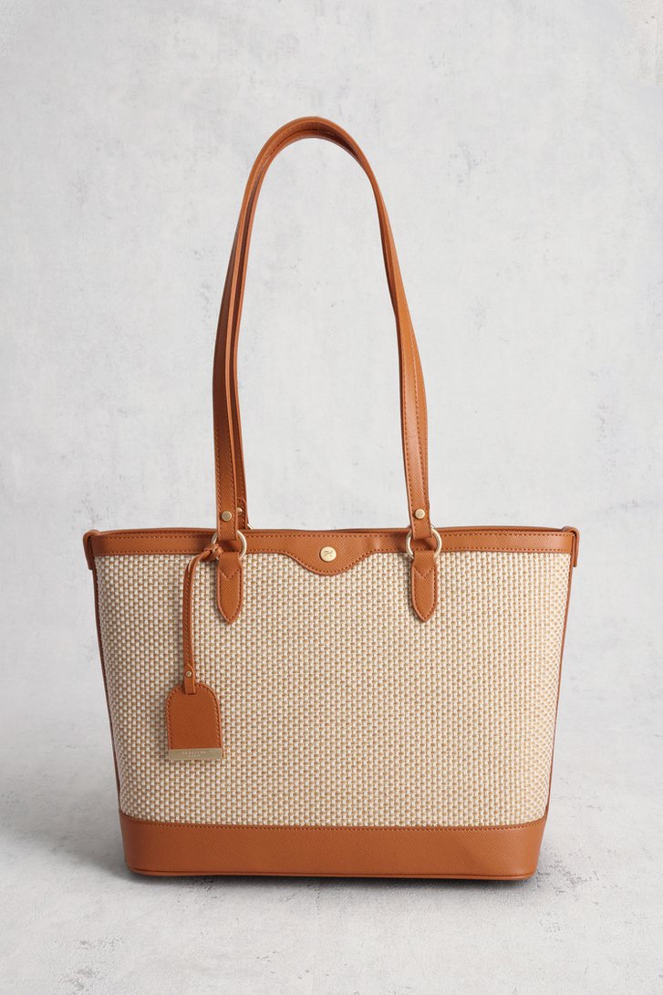 Sac à bandoulière tressé beige et marron. de Hexagona pour Femmes