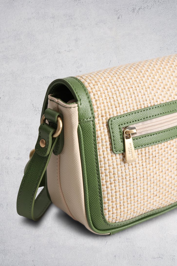 Le dos de Sac à bandoulière tressé beige et vert de Hexagona pour Femmes