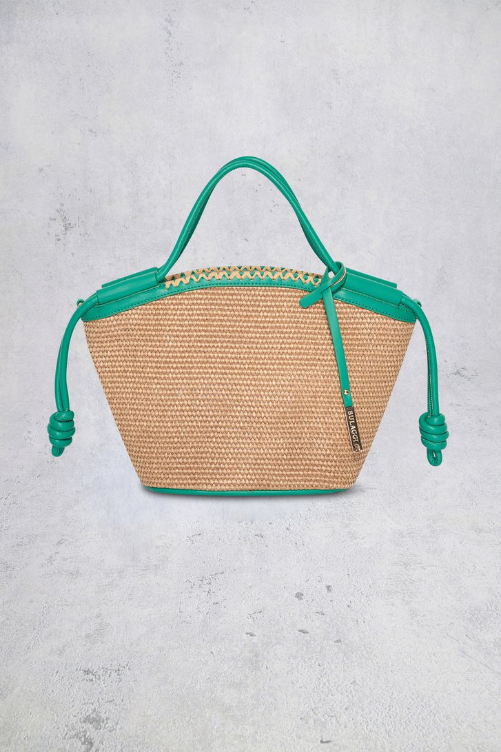 Le devant de Sac à main beige tressé avec accents vert émeraude de Bulaggi pour Femmes